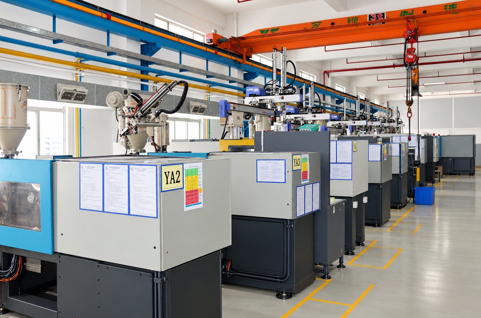 officina di produzione effettiva dello stampaggio a iniezione LK MFG; fotografia ritoccata per pulizia e illuminazione