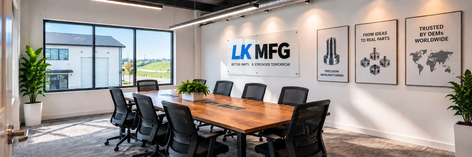 LK MFG branded meeting room; digitally retouched supplied image