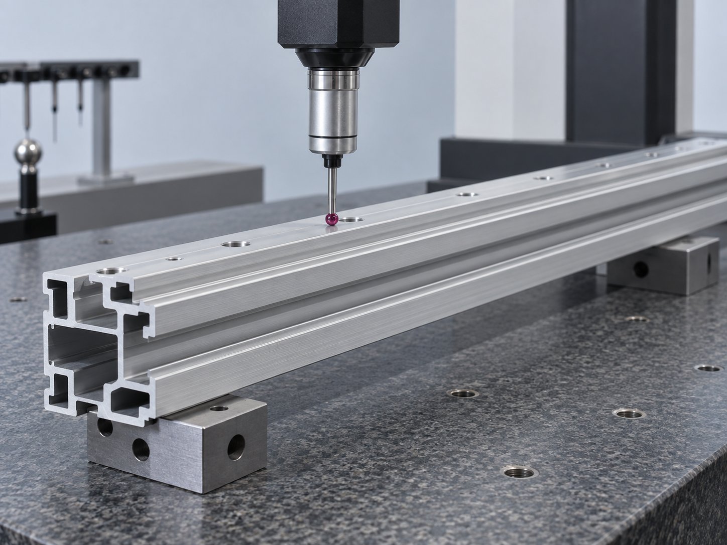 Inspection CMM d'un rail d'extrusion en aluminium usiné