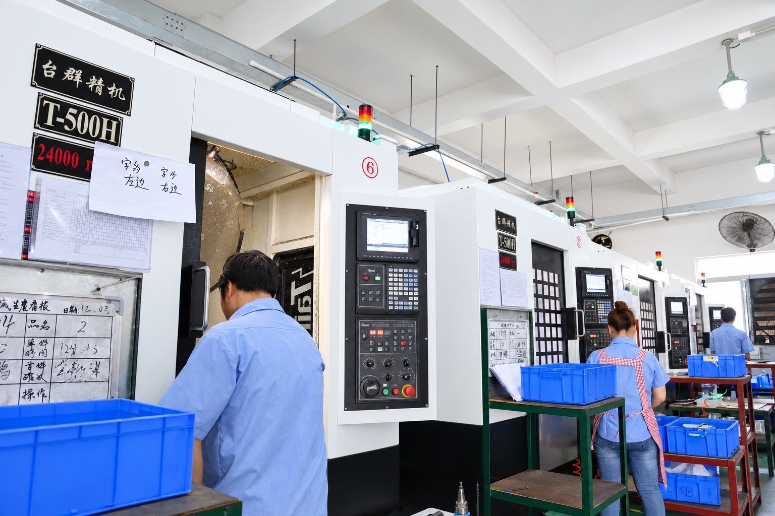 Operator working at a CNC machining center