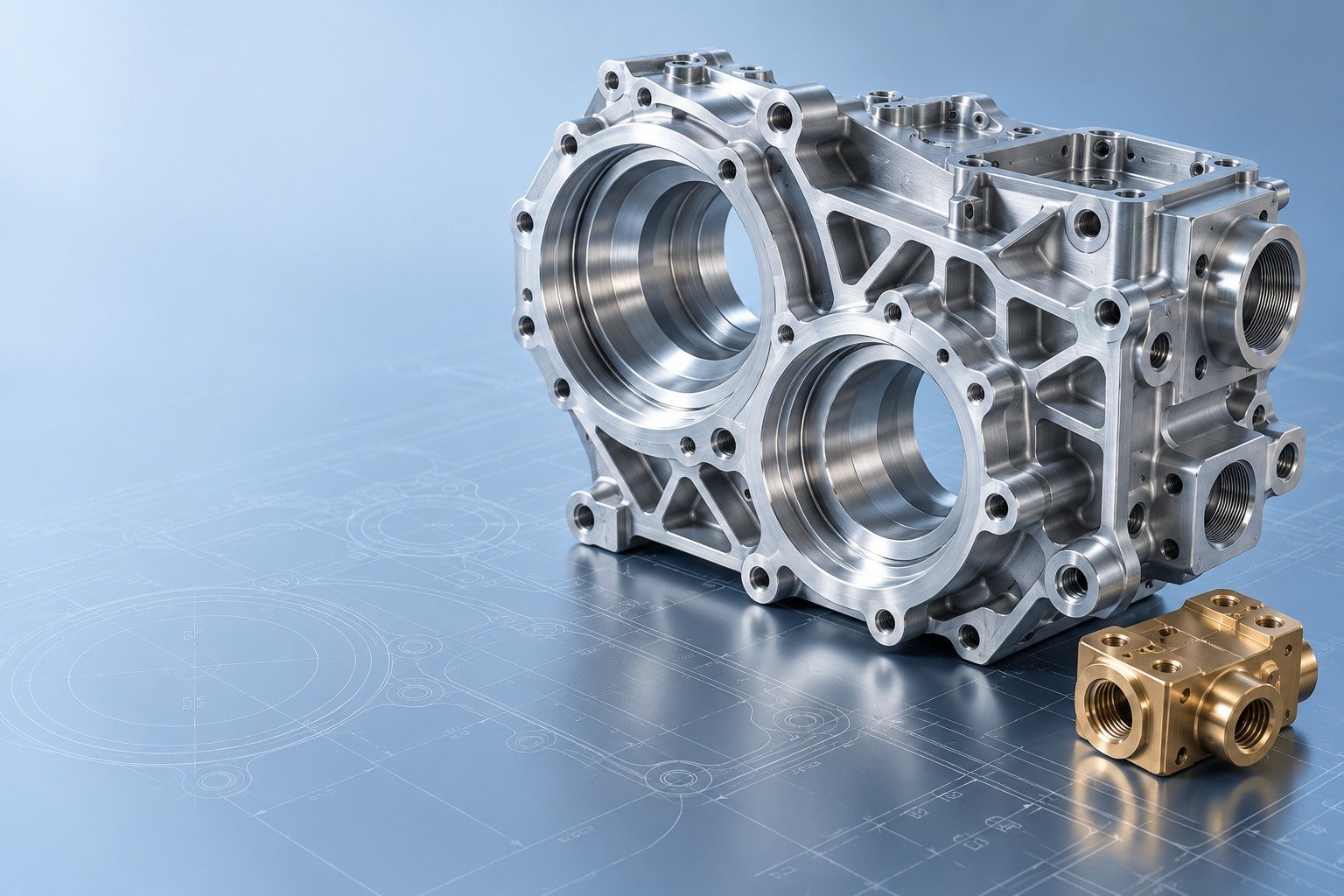 Illustrative complex machined instrument housing and connector block