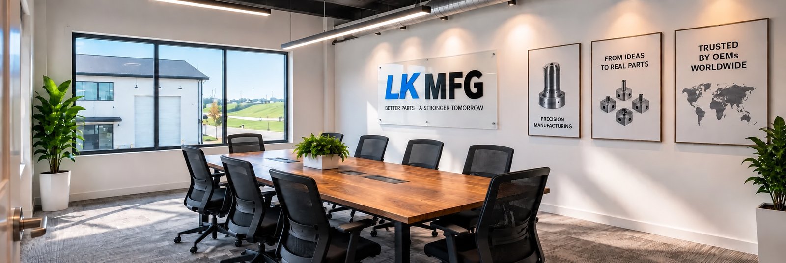 LK MFG branded meeting room; digitally retouched supplied image