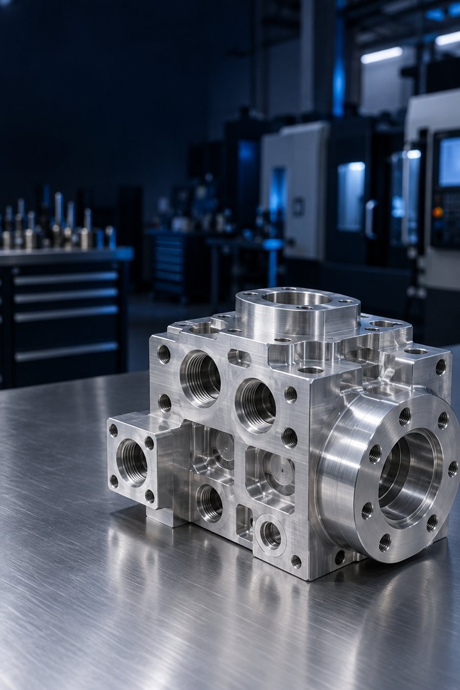 Complex precision-machined manifold — illustrative product concept