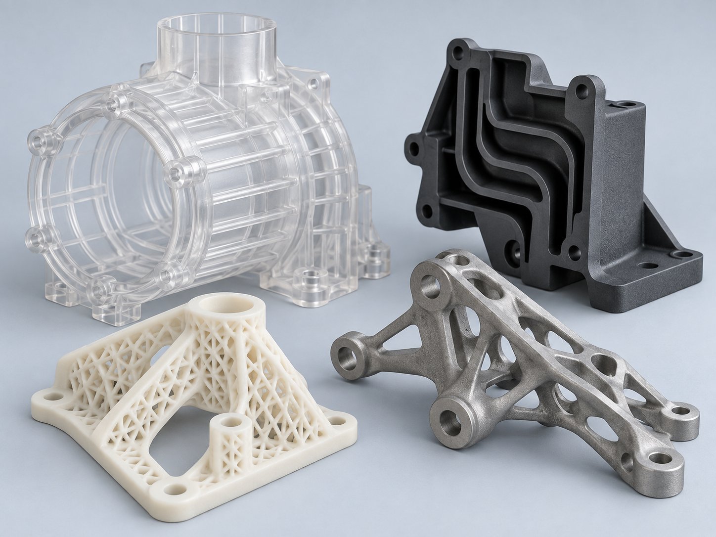 Complexe 3D-geprinte prototypeconcepten van hars, nylon en metaal