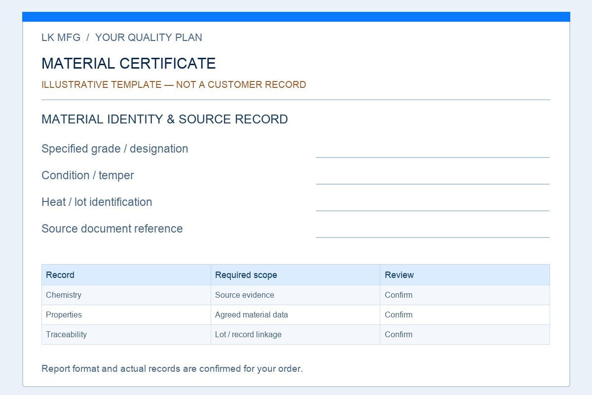 Illustrative material certificate template; not a customer record