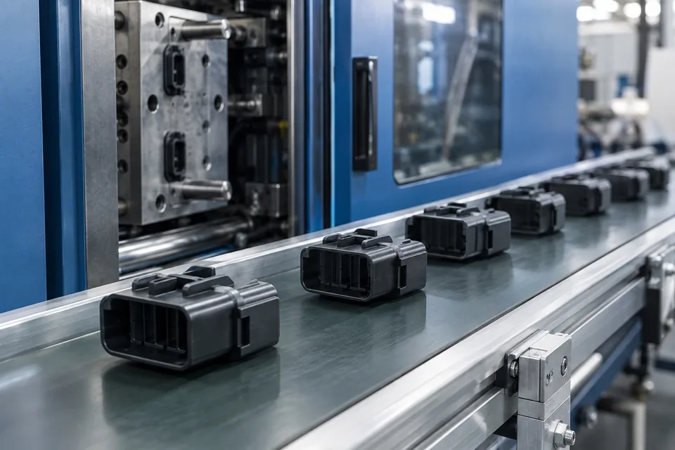 Produktionslinie zum Formen von Steckverbindern – generierte Abbildung