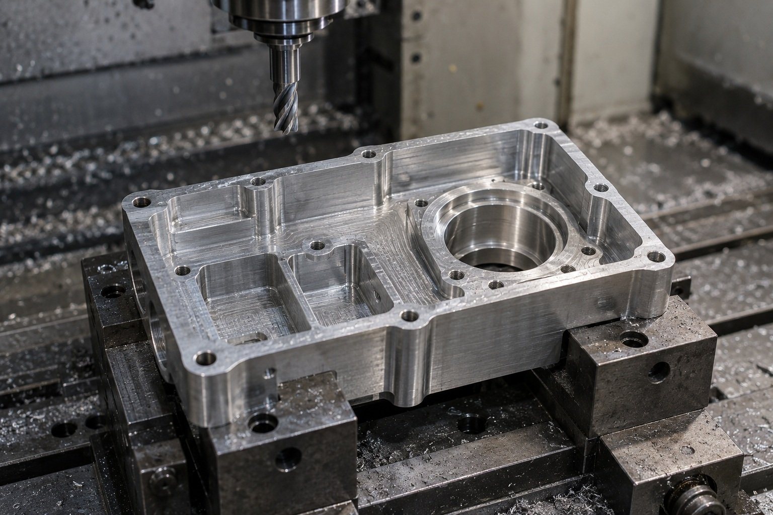 رسم توضيحي فوتوغرافي لجيوب CNC وأنصاف أقطار القطع والمقعد الممل