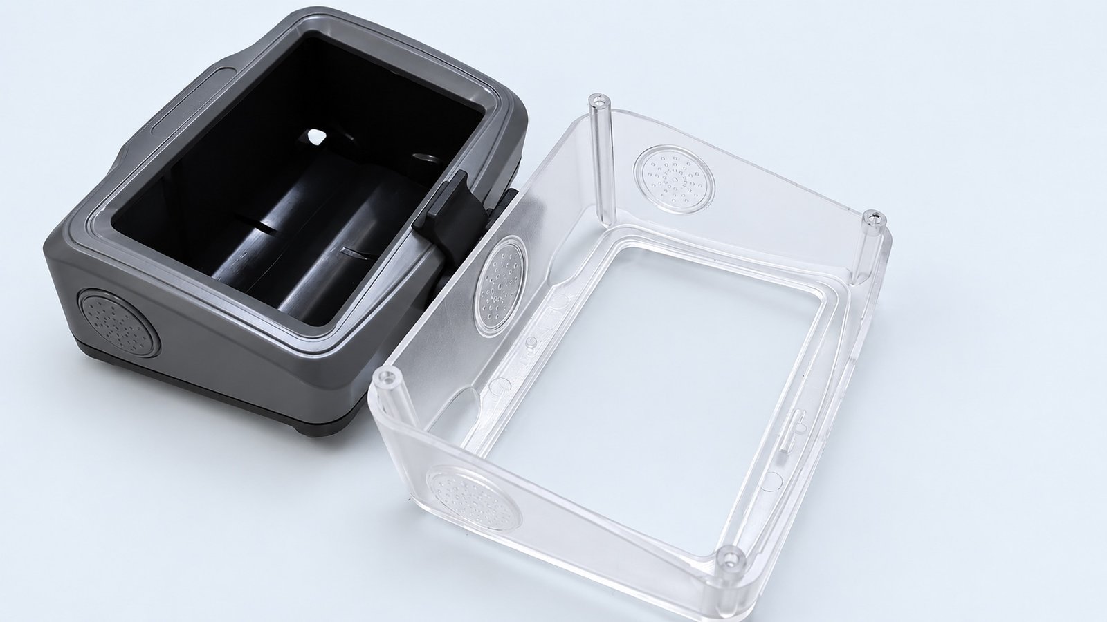 Studio-retouched company injection molding component photograph