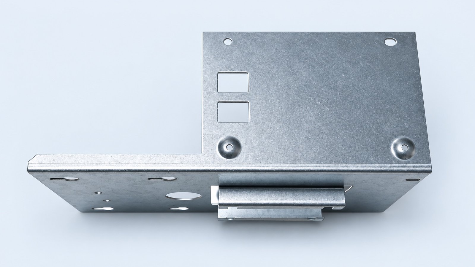 Studio-retouched company sheet metal fabrication component photograph