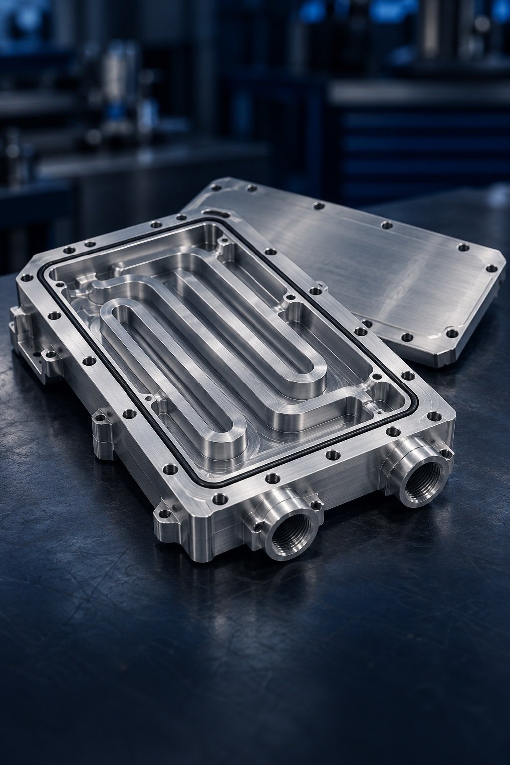 Machined liquid cold plate and cover — illustrative product concept