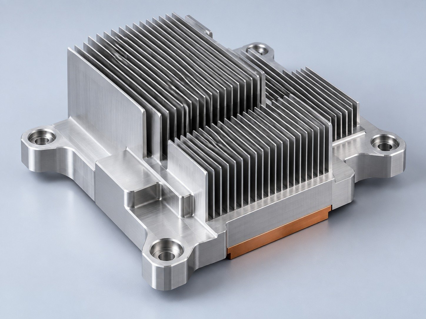 Stepped aluminum heat sink with copper contact insert — illustrative concept