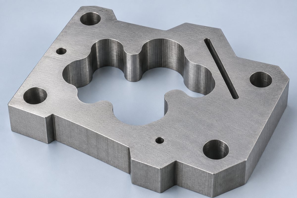 Tool steel insert with complex through-opening and narrow wire-cut slot