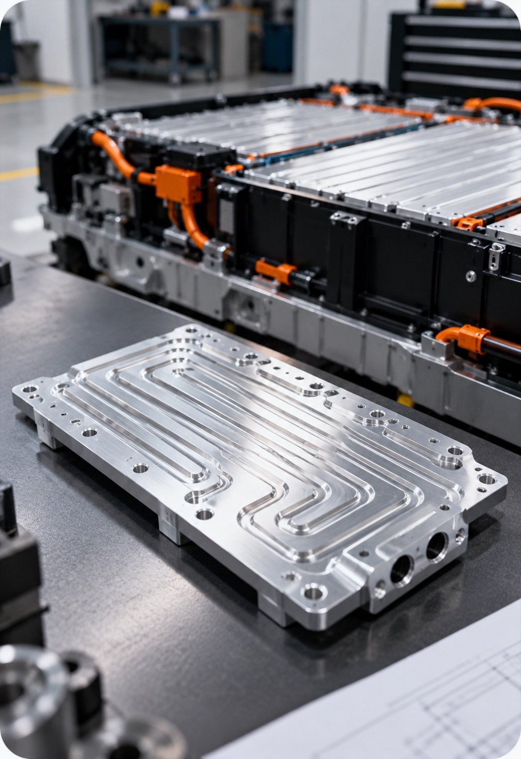 CNC machined aluminum EV battery cooling plate