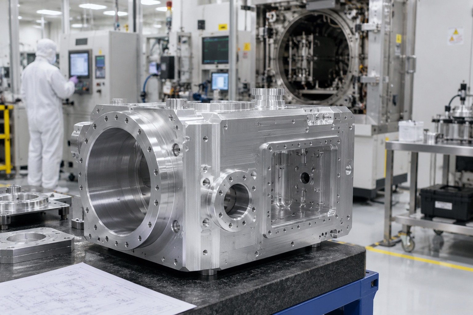 Precision semiconductor vacuum chamber machined from aluminum