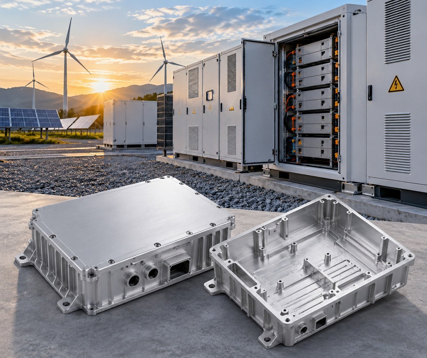 Energy storage aluminum enclosure fabricated and powder coated
