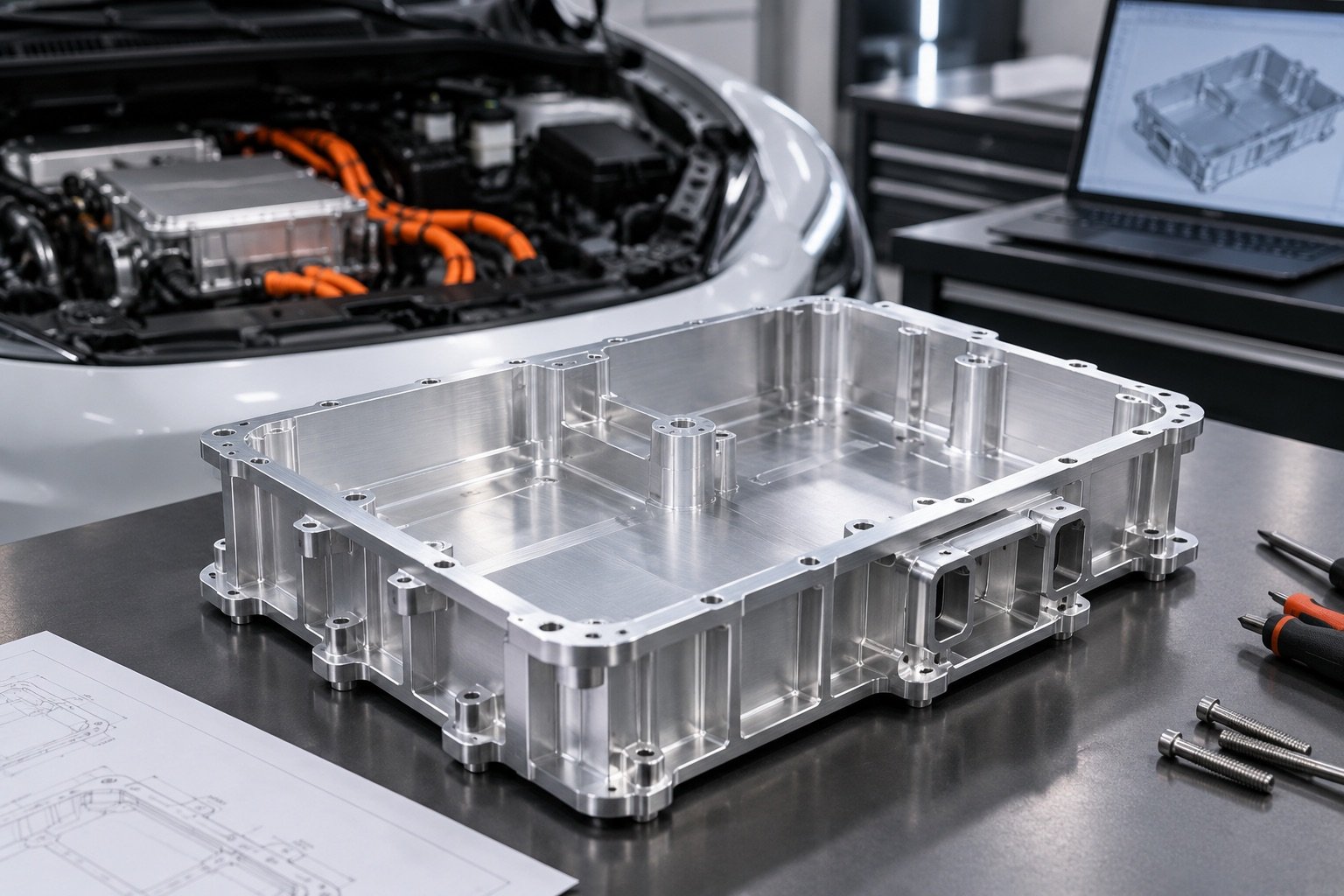 EV power electronics housing machined from aluminum