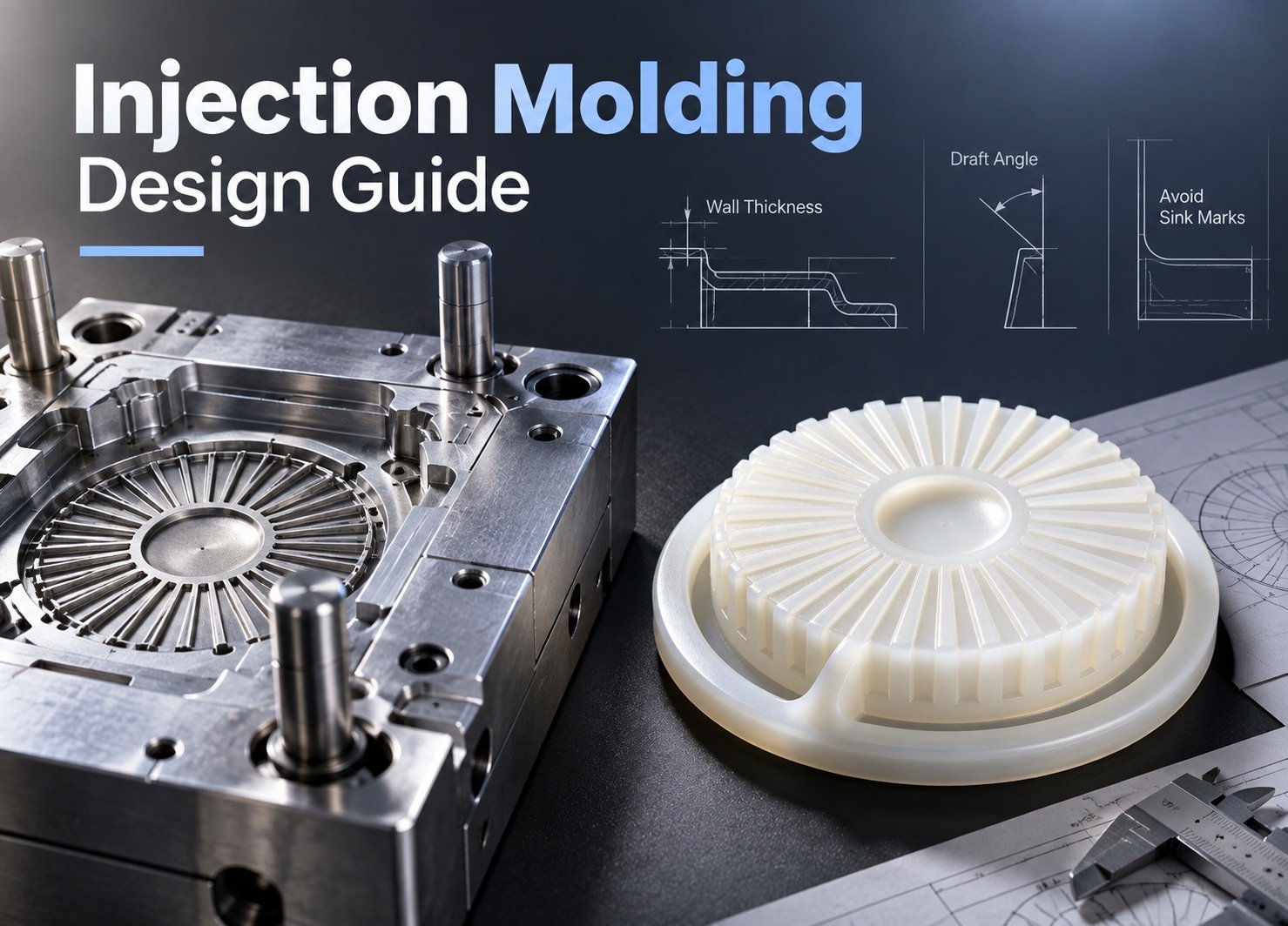 Injection molded plastic enclosure with ribs and bosses