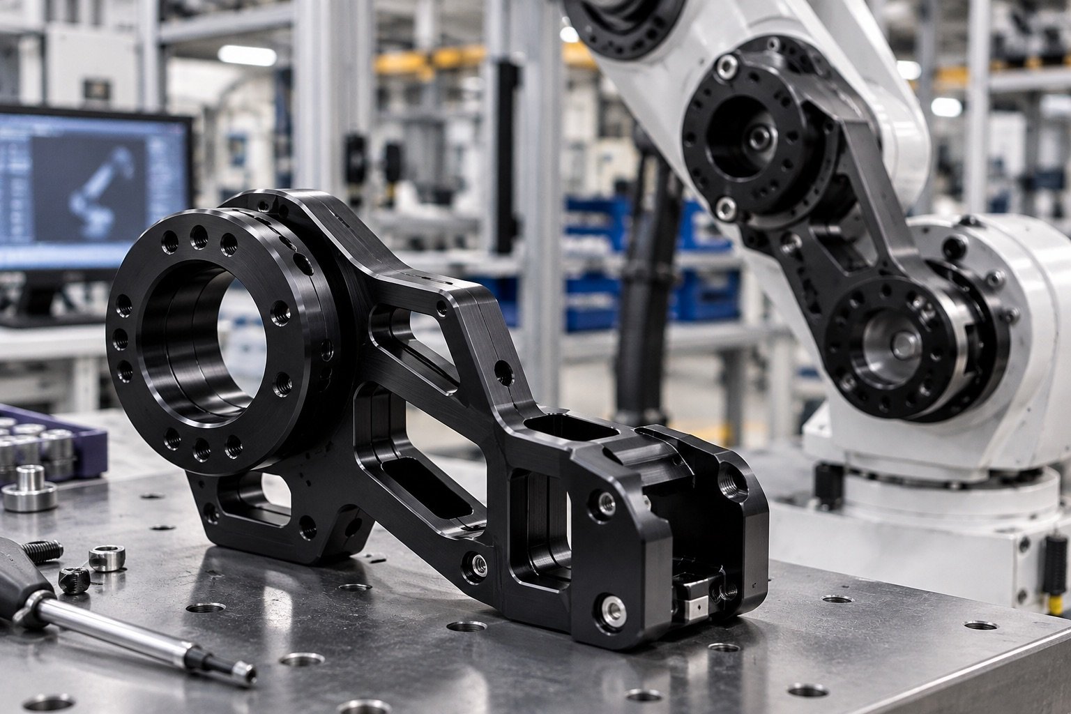 Robot joint bracket precision machined from 7075 aluminum