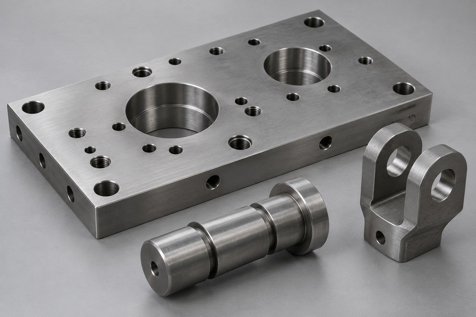 Low-carbon steel fixture plate, locating arbor and clevis — illustrative component concept