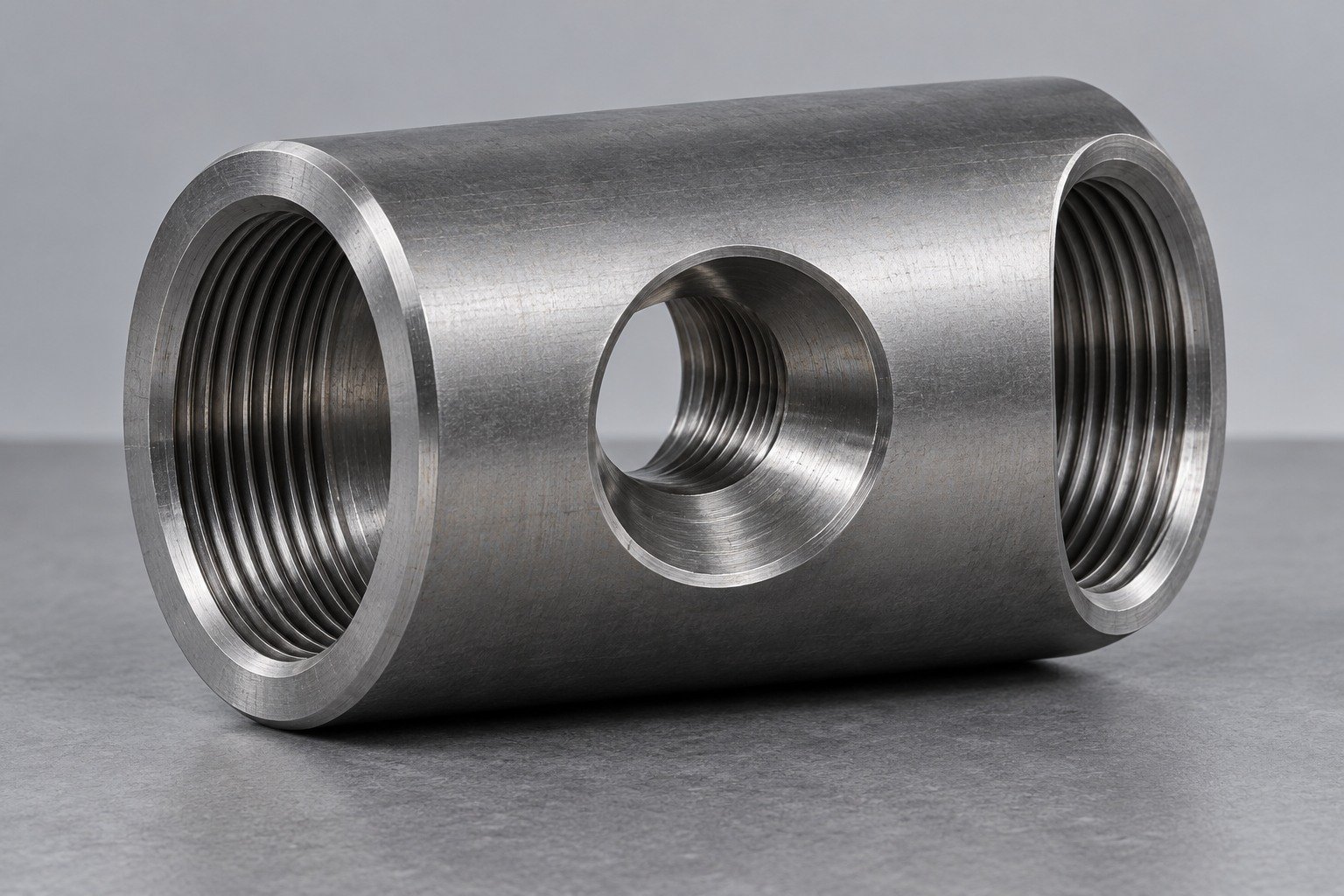 Steel cross-drilled coupling with internal passage — illustrative component concept