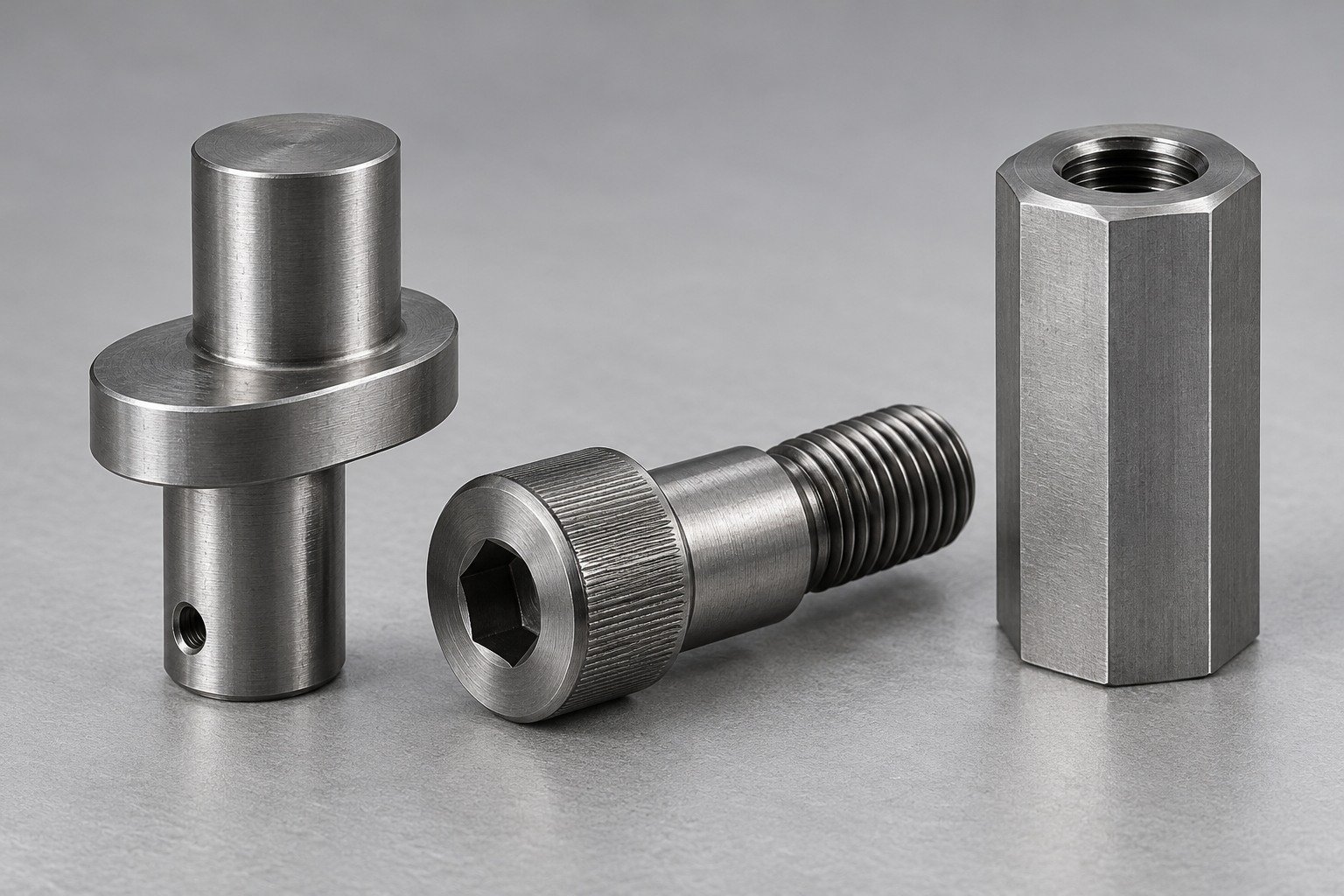 Illustrative 12L14 steel eccentric pin and shoulder spacer concept
