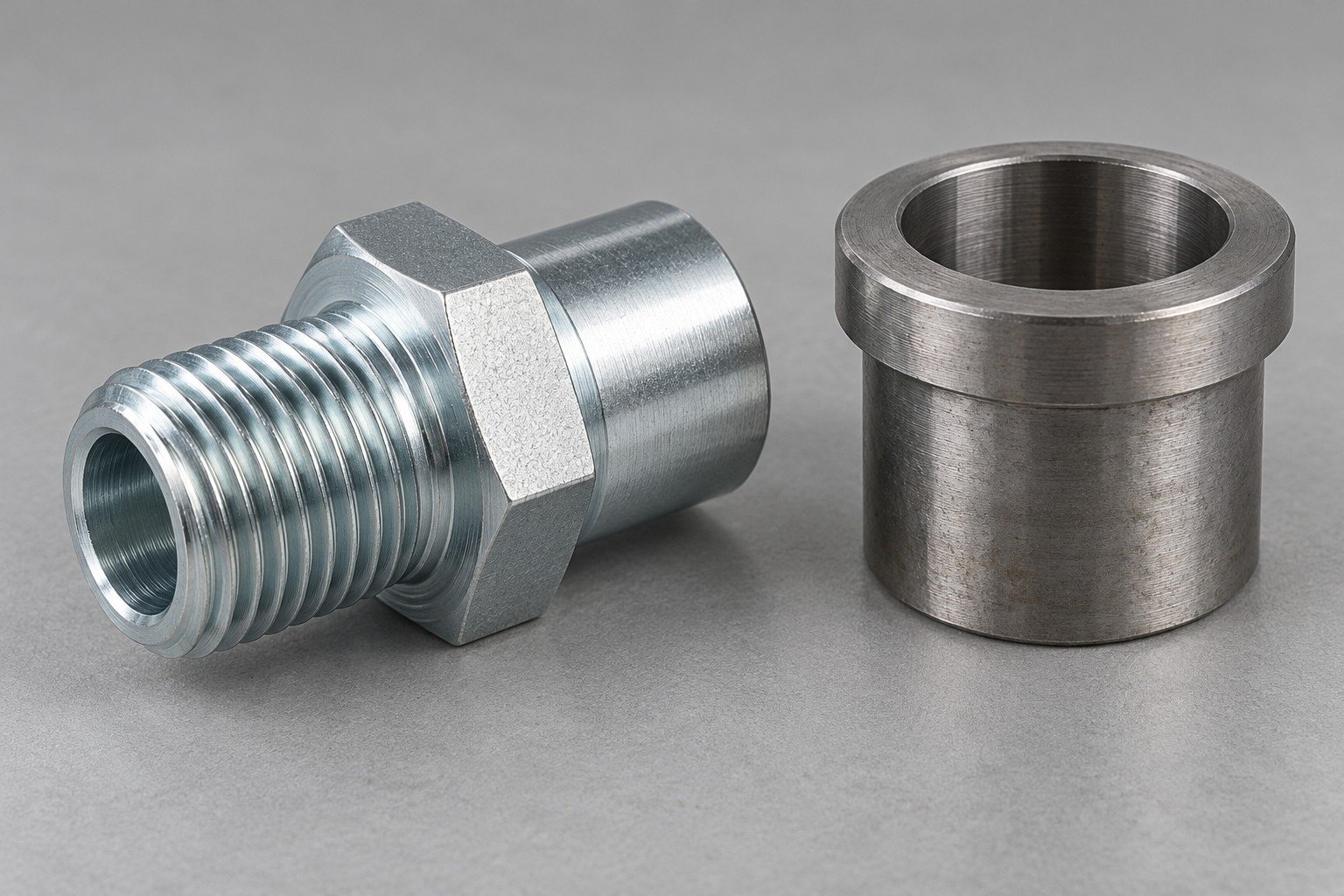 Turned steel components with contrasting protective finishes — illustrative component concept