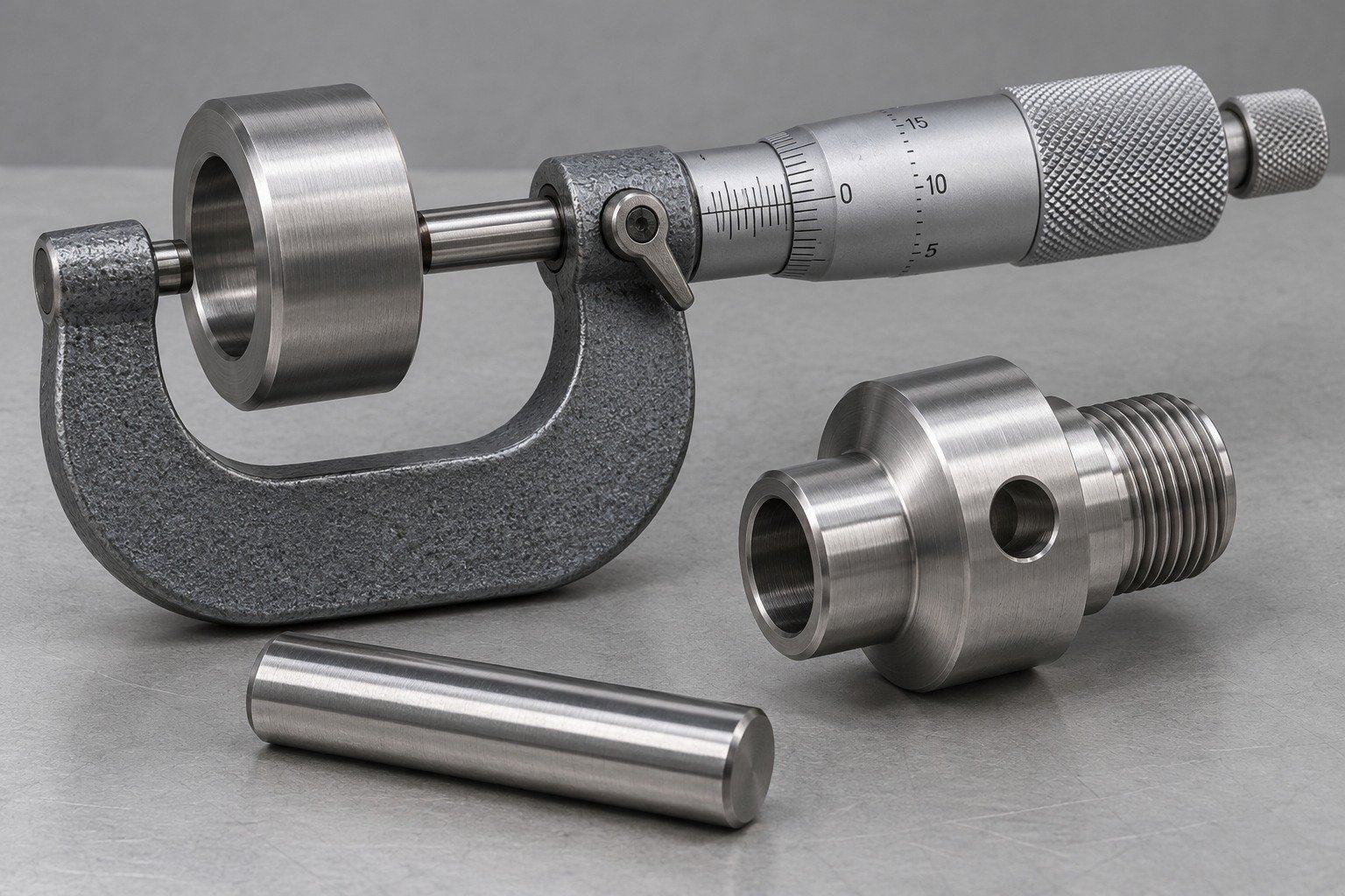 Steel spacer checked with a micrometer — illustrative component concept