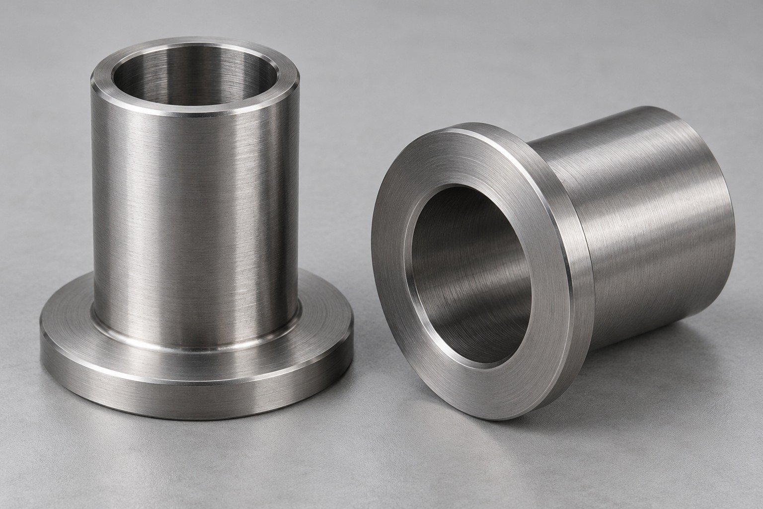 Thin-wall flanged steel spacers with stepped bores — illustrative component concept