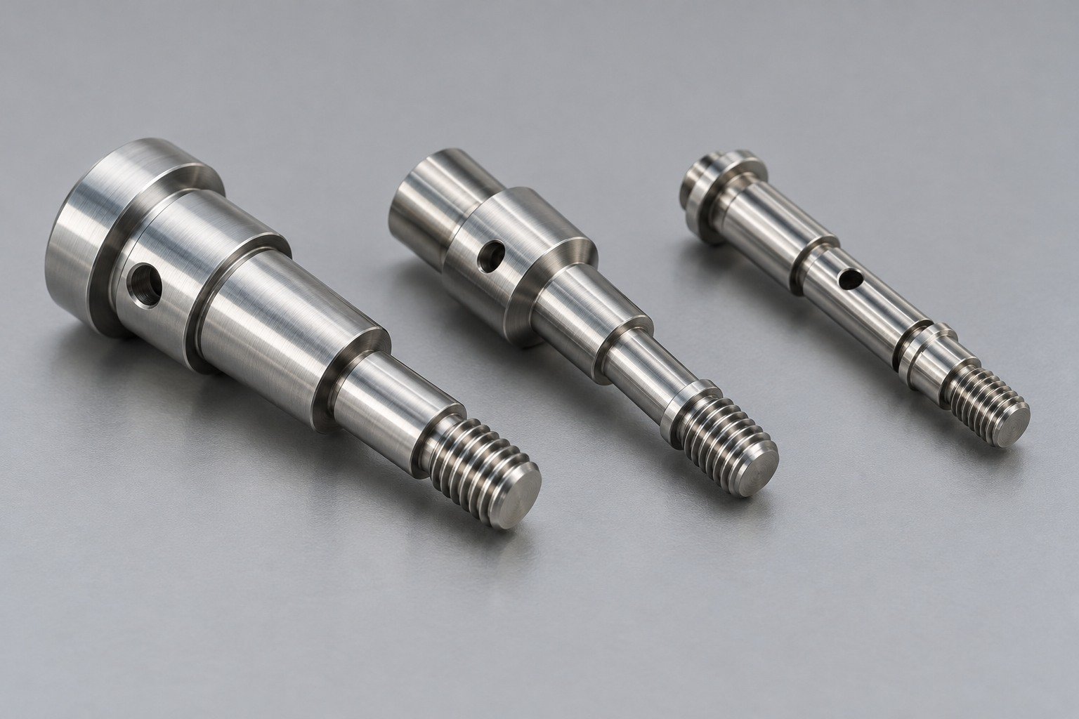 Small turned threaded pins with relief grooves — illustrative 17-4 PH stainless steel component concept