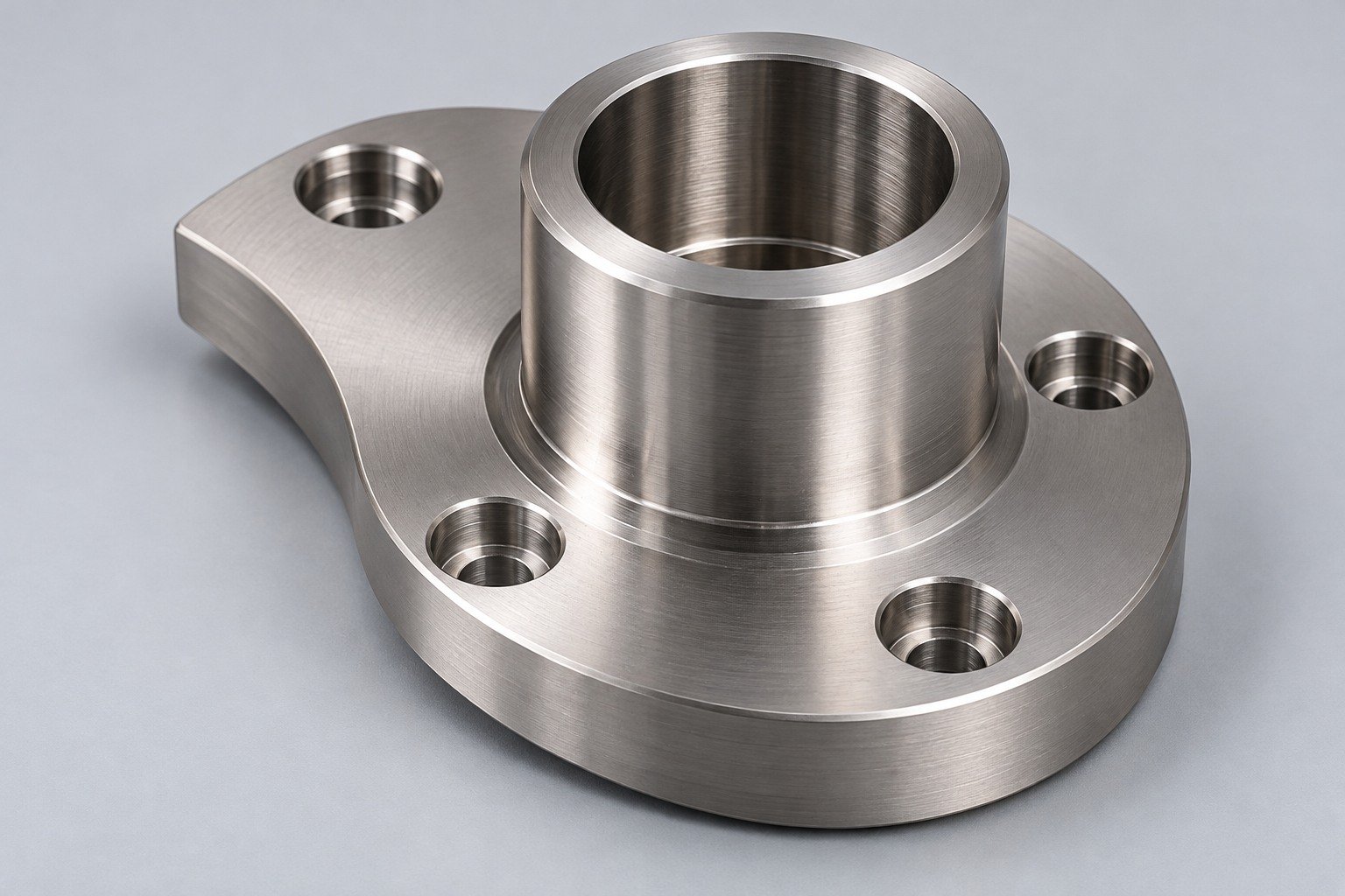 Eccentric flanged stainless steel shoulder bushing — illustrative303 stainless steel component concept