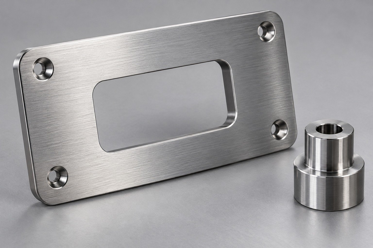 Brushed control faceplate and turned spacer — illustrative 304 stainless steel component concept