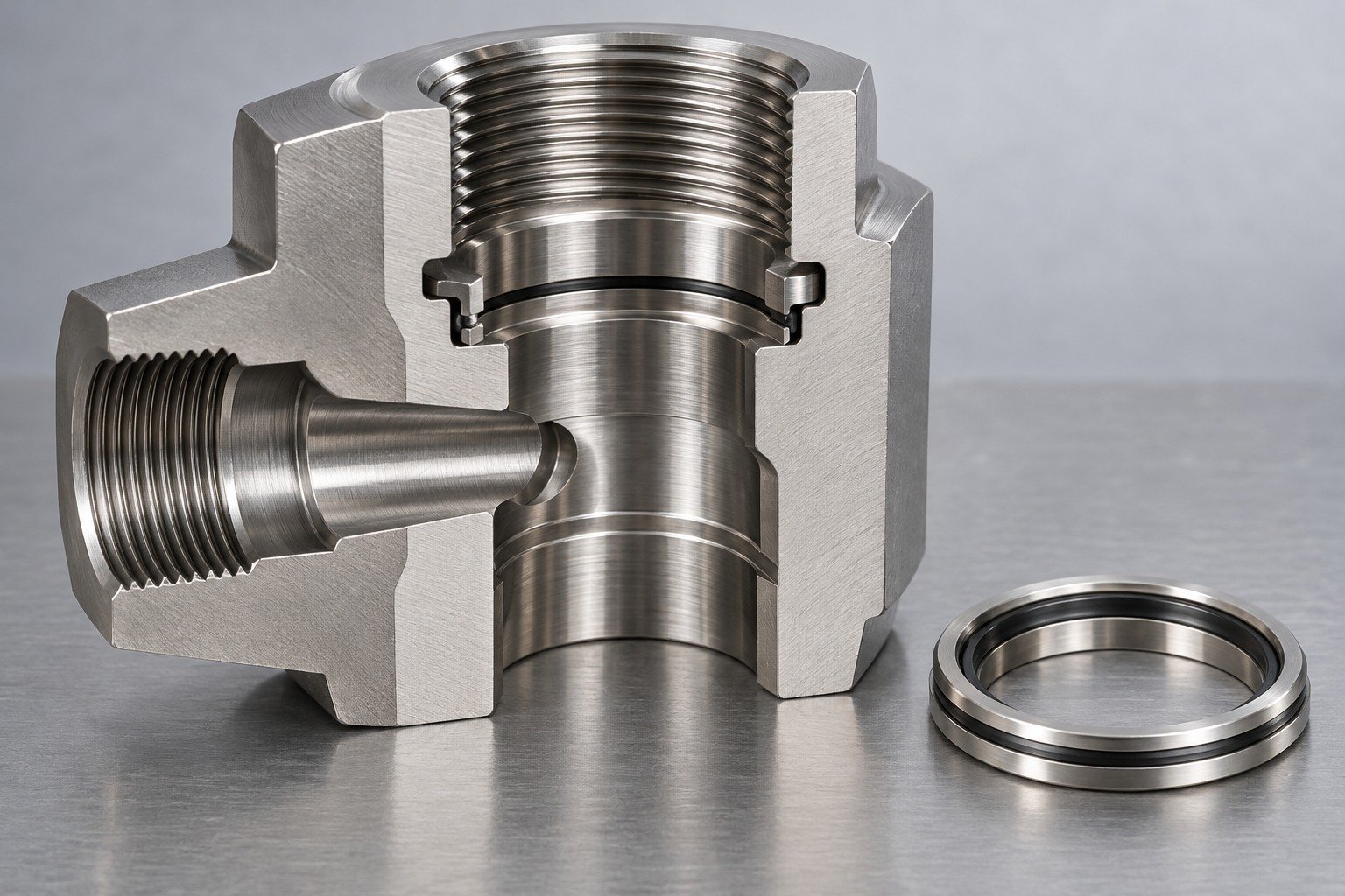 Connect the seal land, thread and cross passage — illustrative 316 stainless steel technical component concept