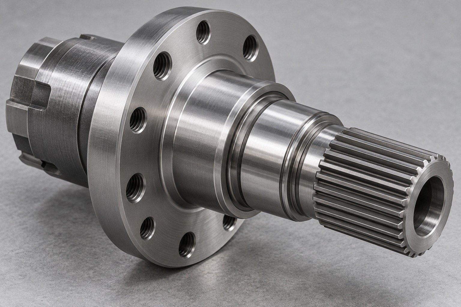 Illustrative 4140 alloy steel flanged splined coupling spindle concept