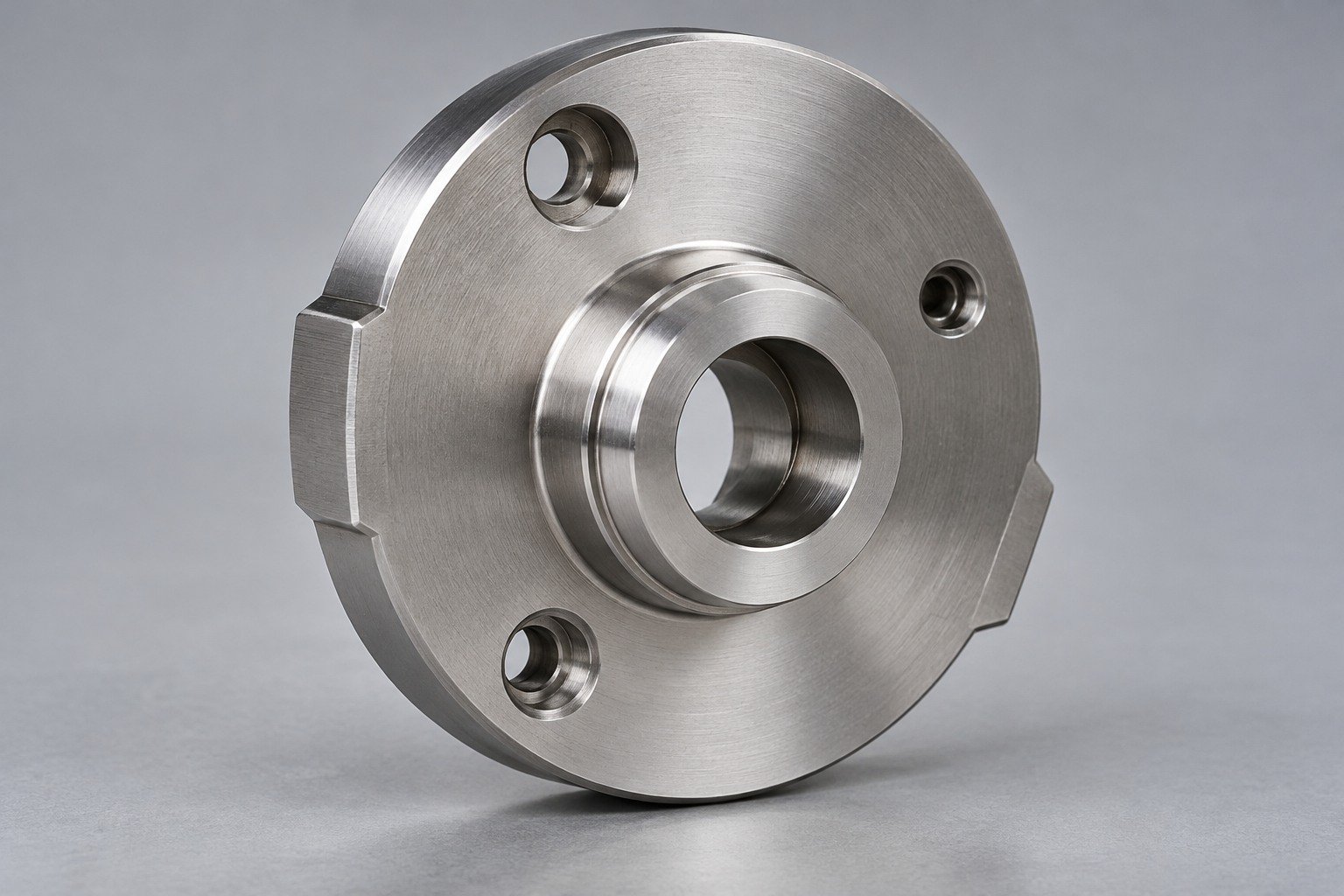 Eccentric cam disk with stepped bore and mounting holes — illustrative 420 stainless steel component concept