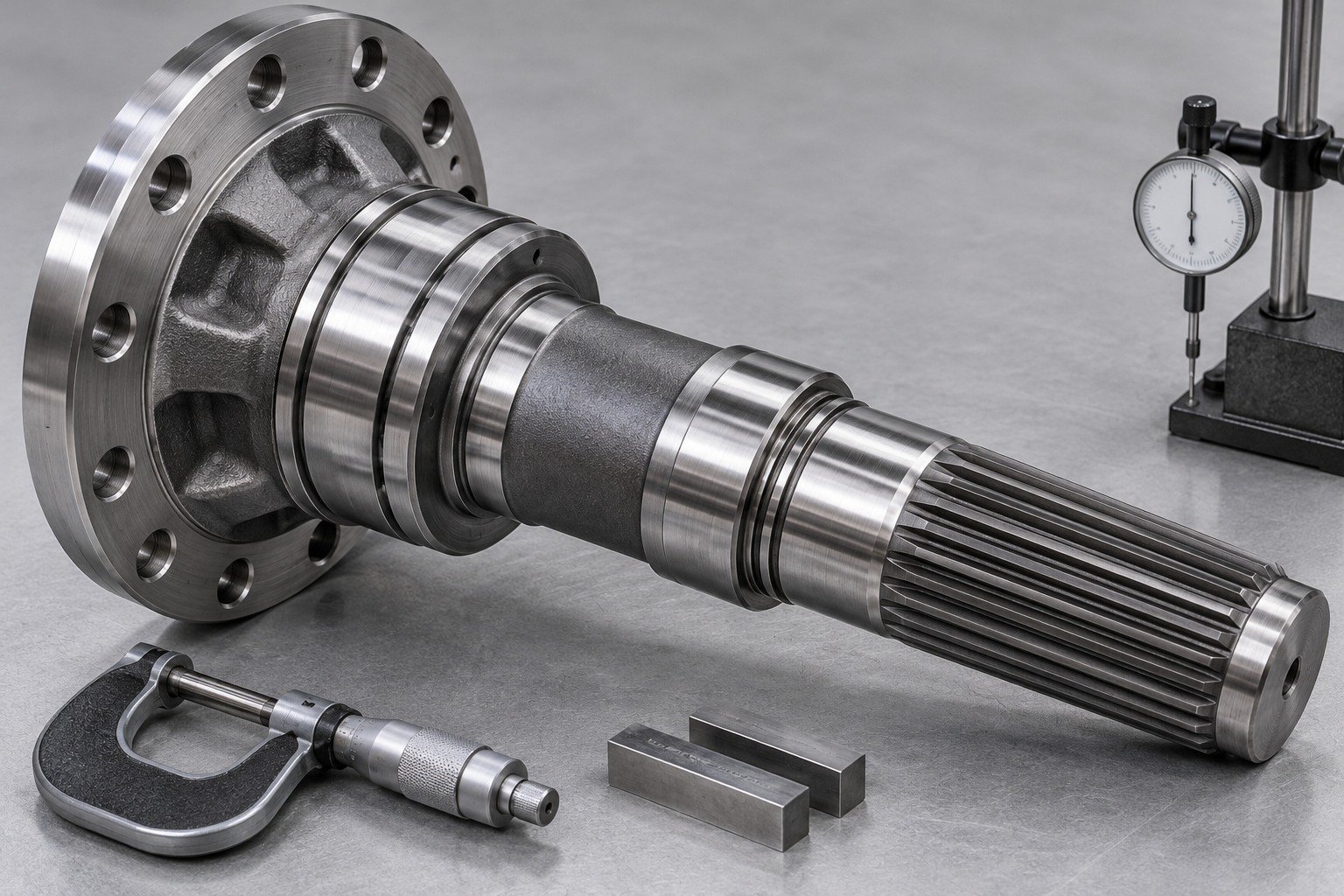 Illustrative 4340 alloy steel flanged splined coupling spindle concept