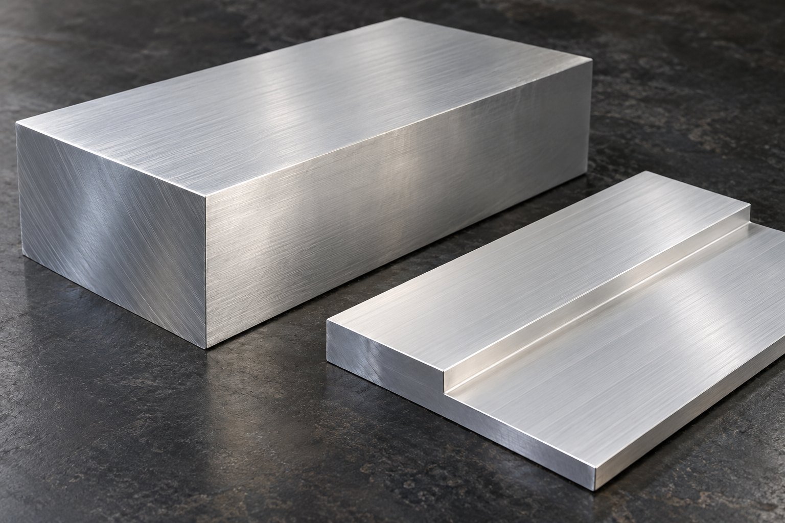 Two distinct aluminum stock forms for material selection — illustrative 6061 component/process concept