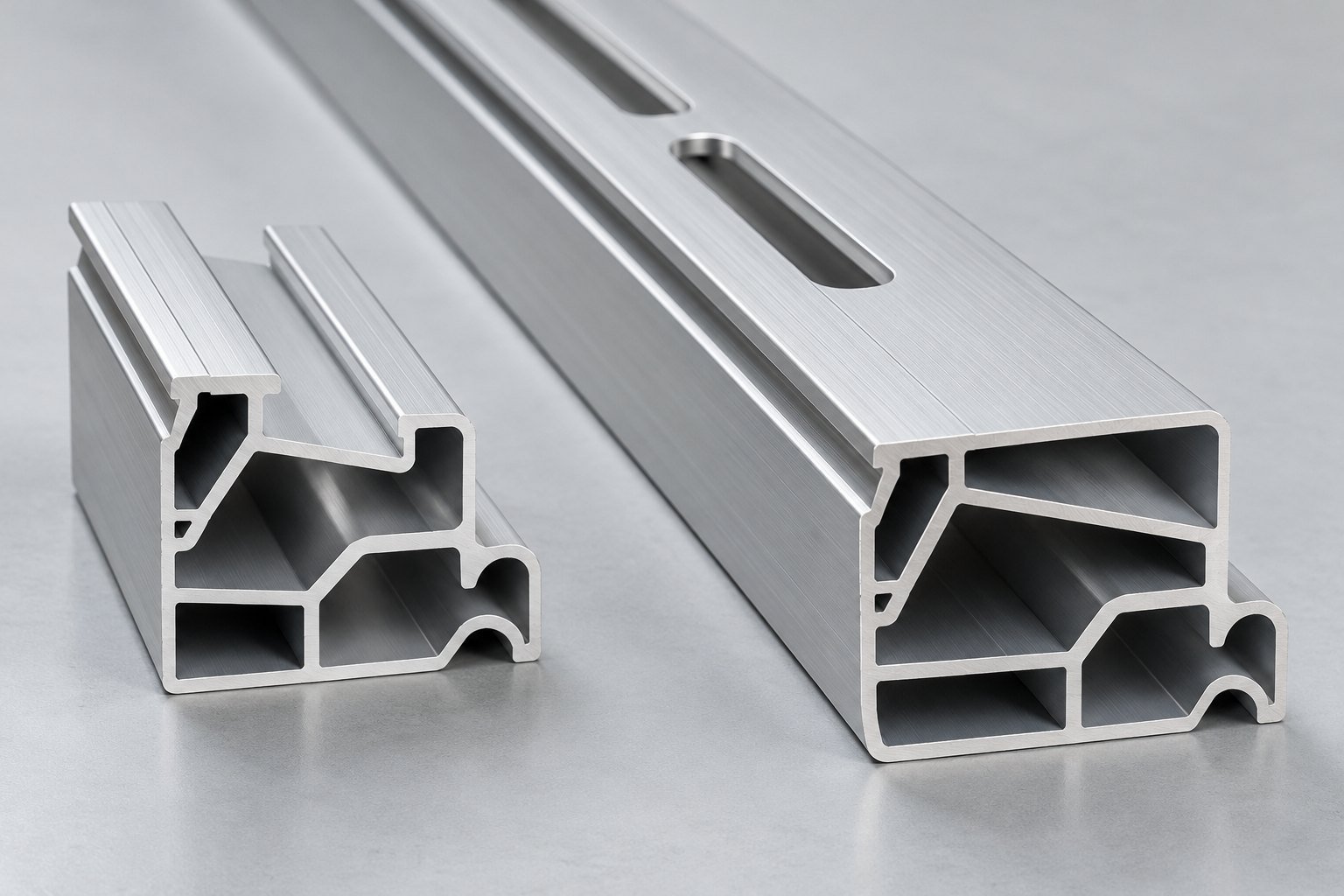 Hollow aluminum multi-cell extrusion and machined mounting slots — illustrative profile concept