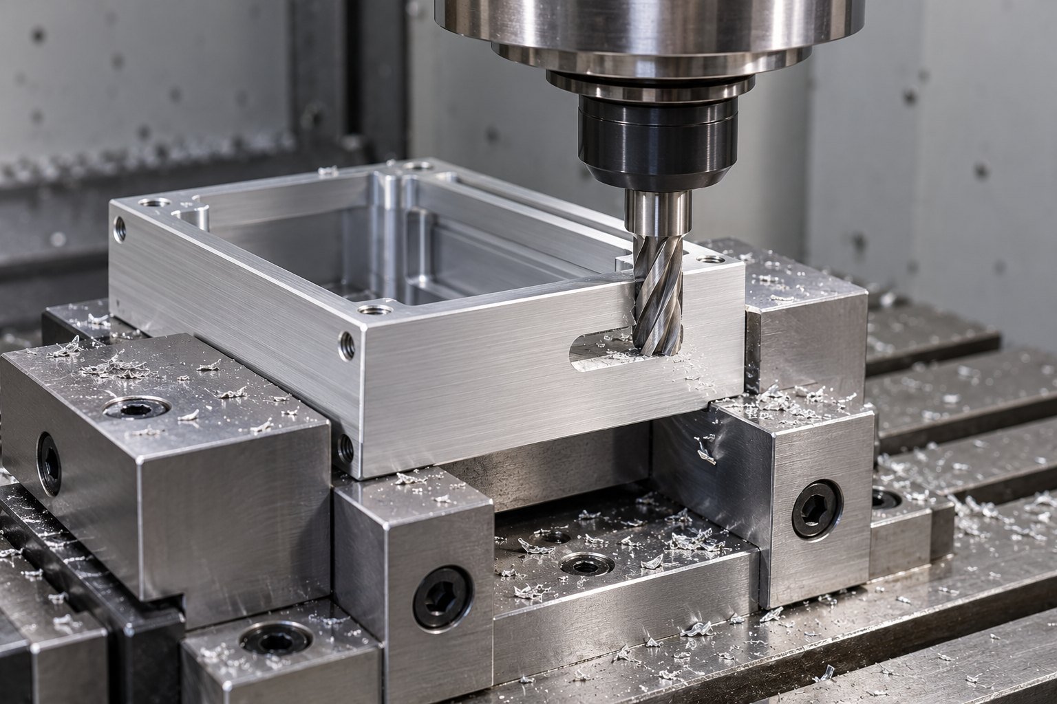 CNC end mill and supported hollow extrusion — illustrative machining concept