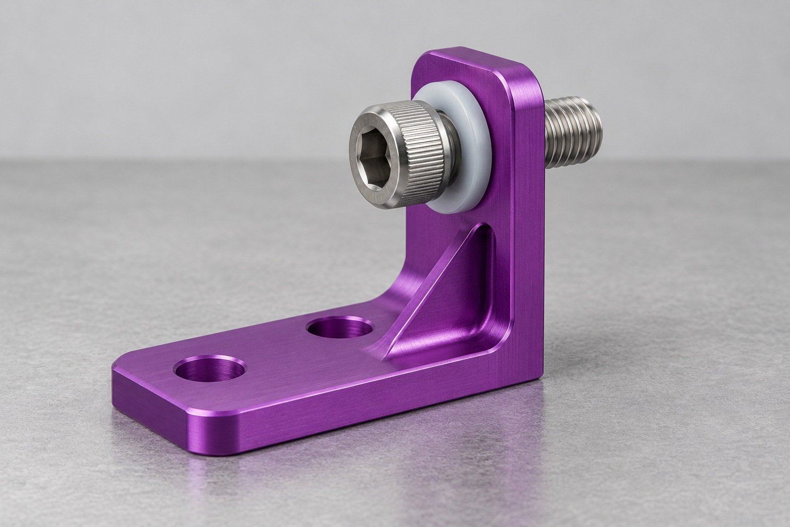 Anodized aluminum bracket with isolation washer — illustrative concept
