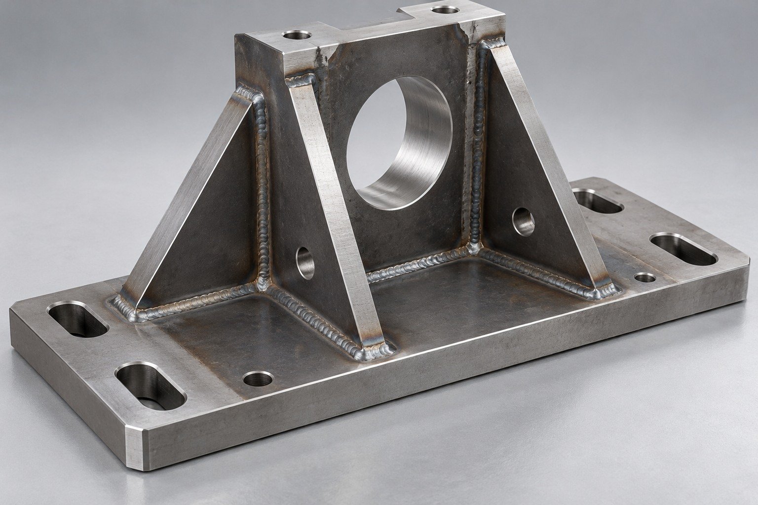 Illustrative A36 carbon steel gusseted welded mounting base concept