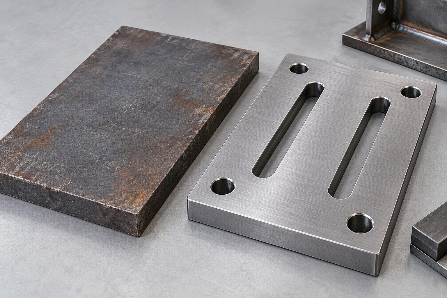 A36 steel slotted mounting plates condition review — illustrative component concept