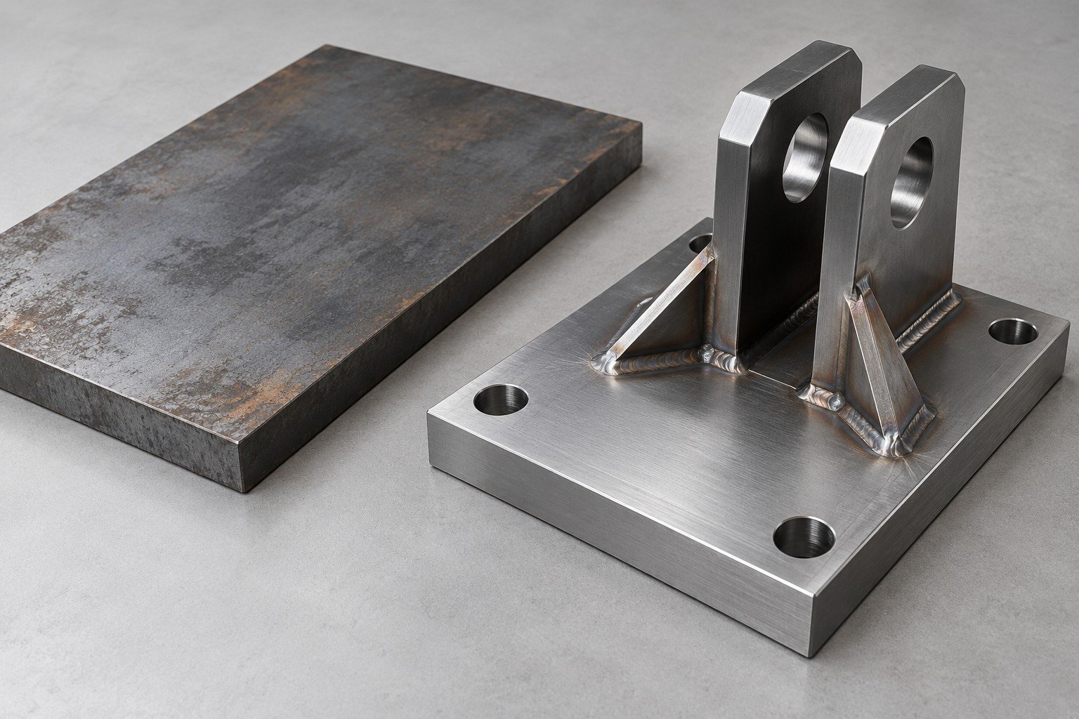 A36 steel base plates & lugs condition review — illustrative component concept