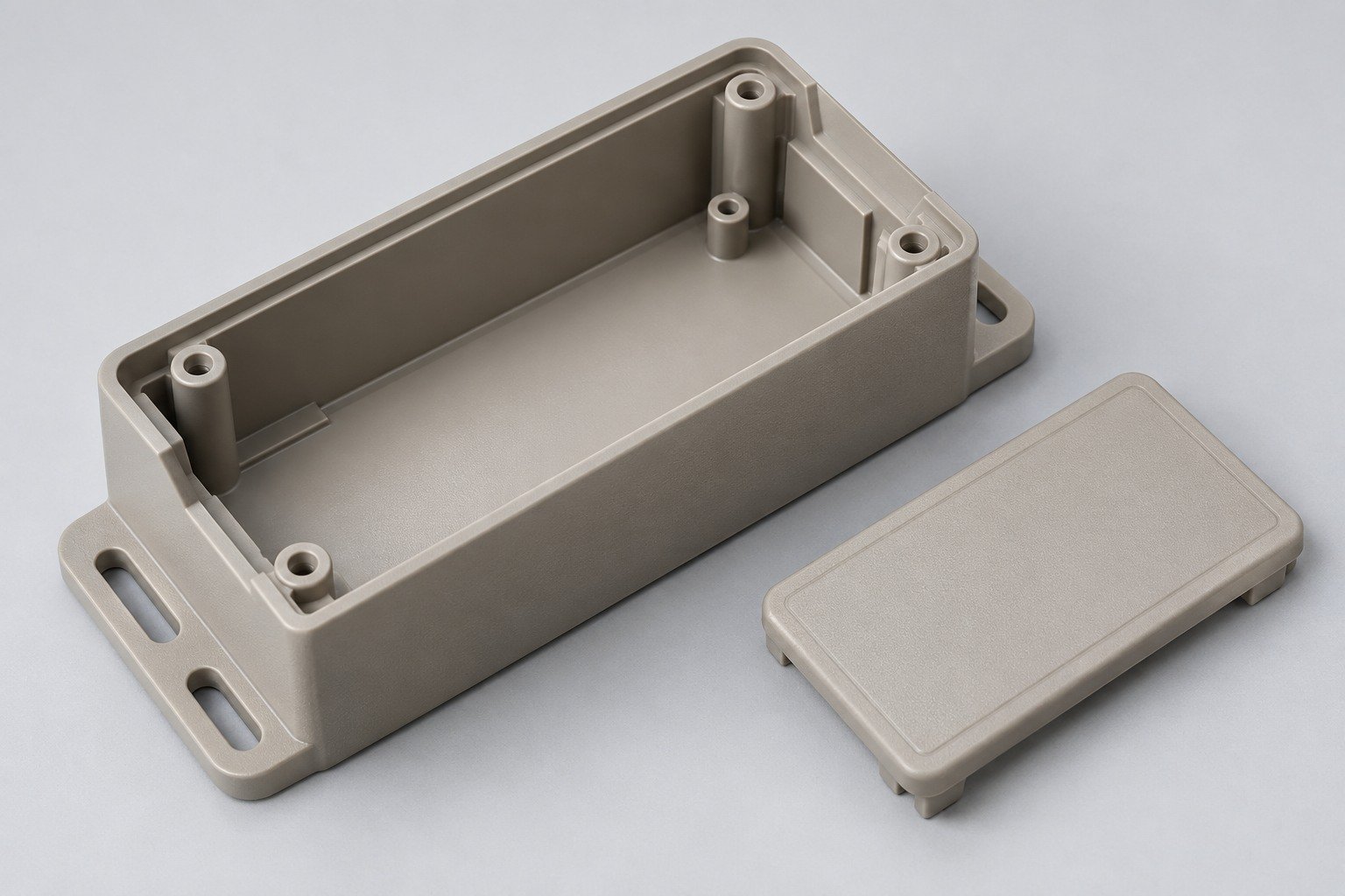 ABS gray protective enclosure and lid — illustrative generated concept