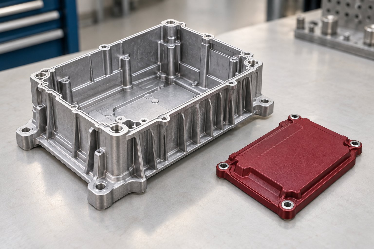 Illustrative ADC12 Aluminum cast component with machined interfaces