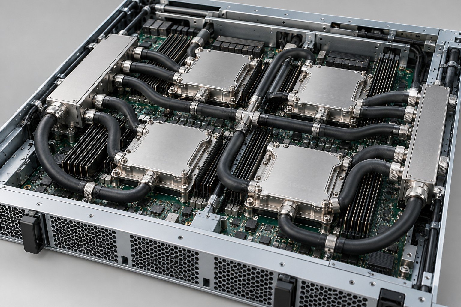 Illustrative server cooling tray concept, not documentary company or customer photography