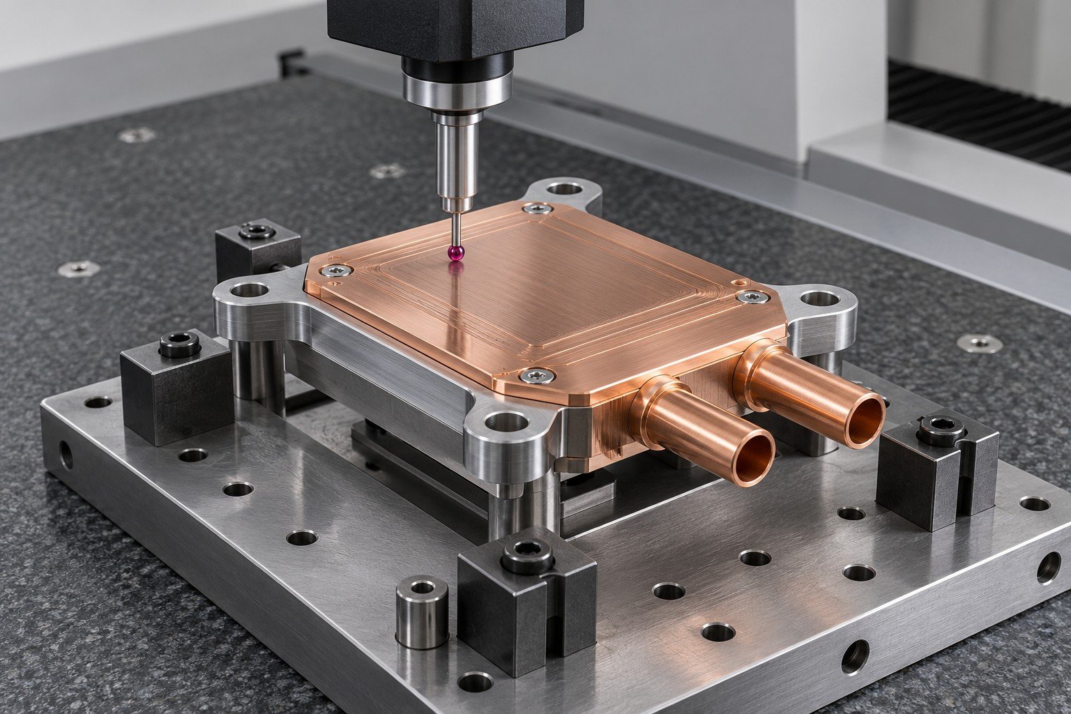 Illustrative ai server cooling dimensional inspection concept, not a customer part