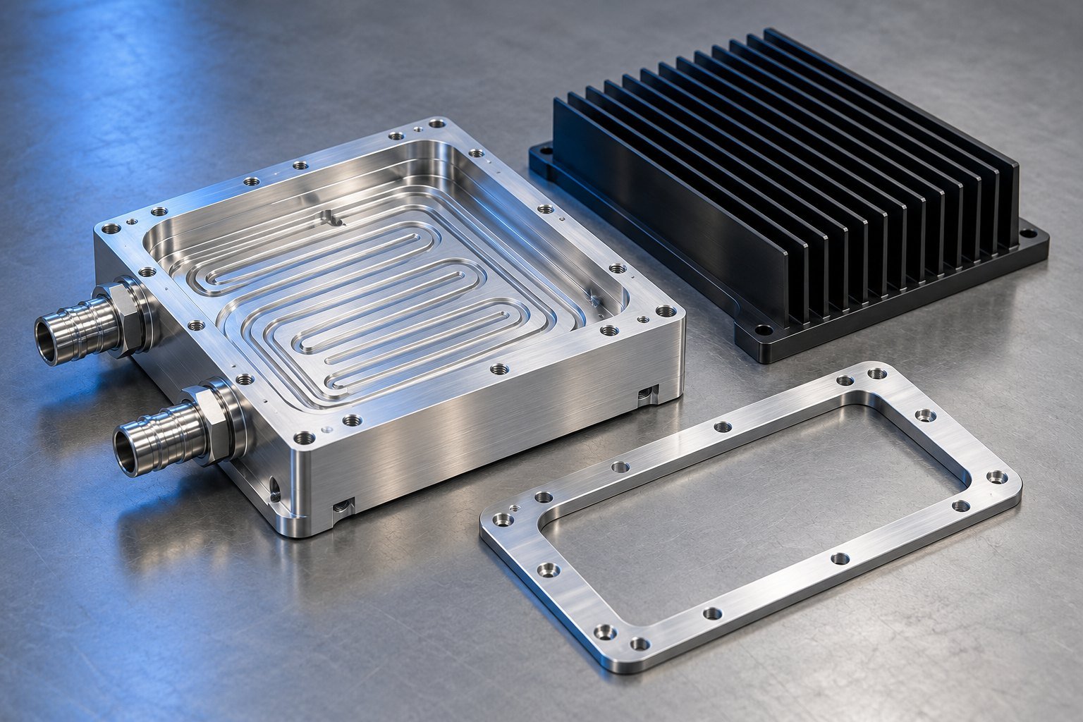 Aluminum heat-management enclosure and mounting components — illustrative aluminum component concept