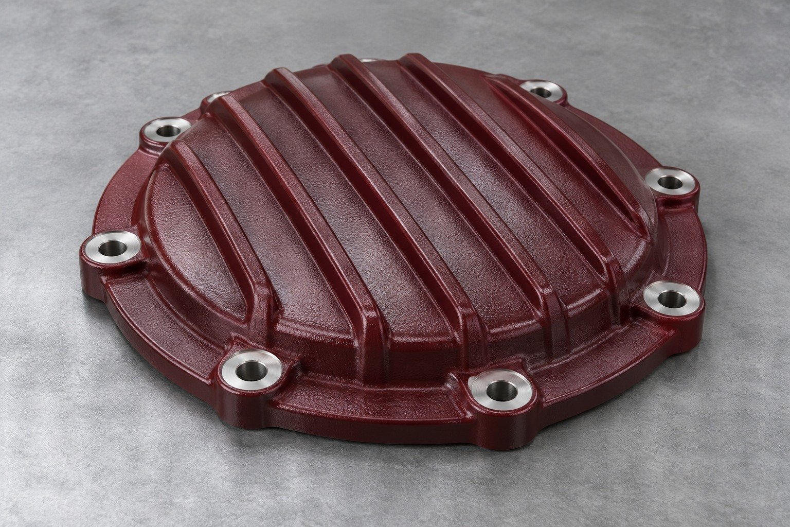 AZ91D burgundy ribbed service lid — illustrative generated concept