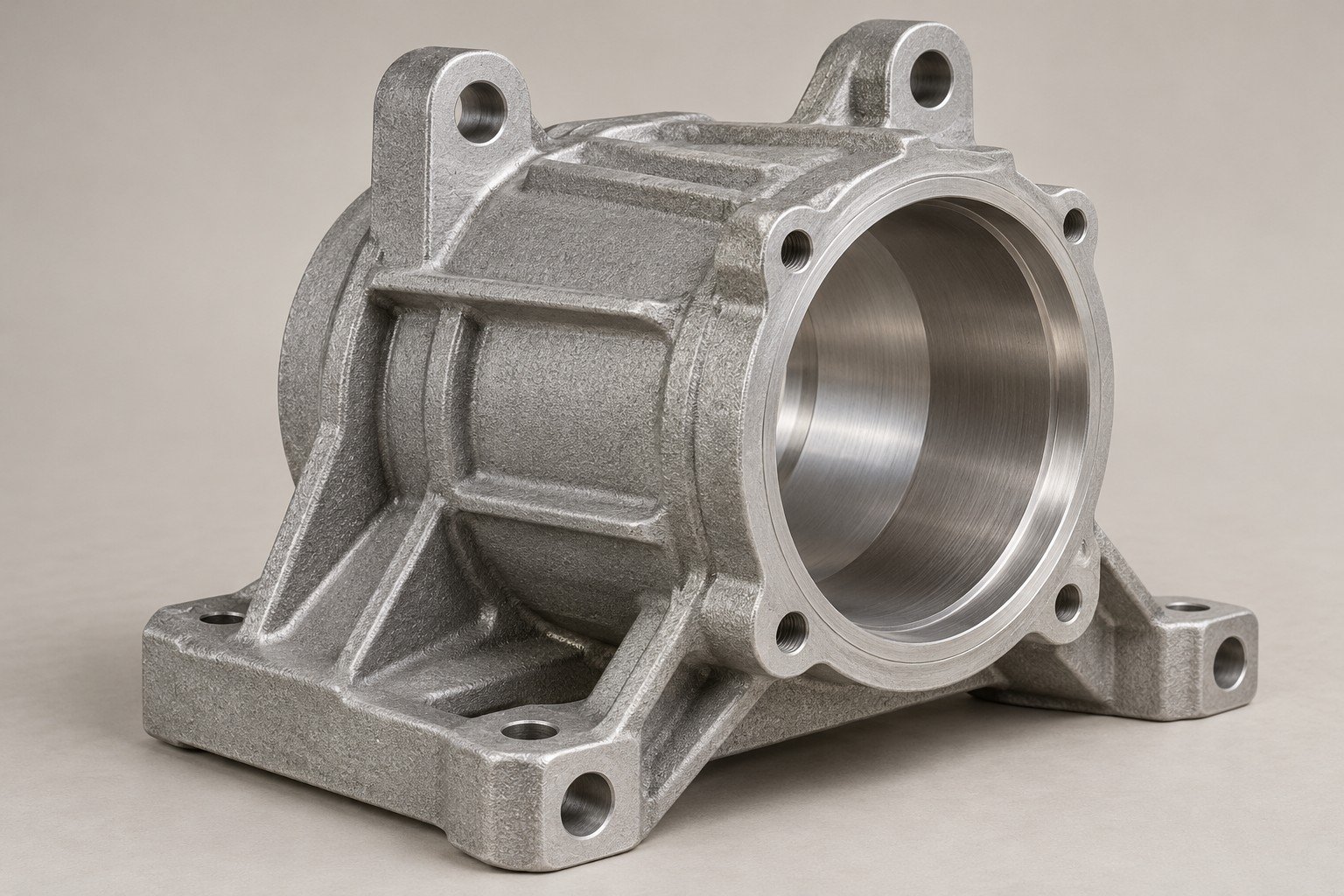 Cast cylindrical sleeve carrier with machined bore and reinforced mounting ears — illustrative other aluminum casting alloys component concept