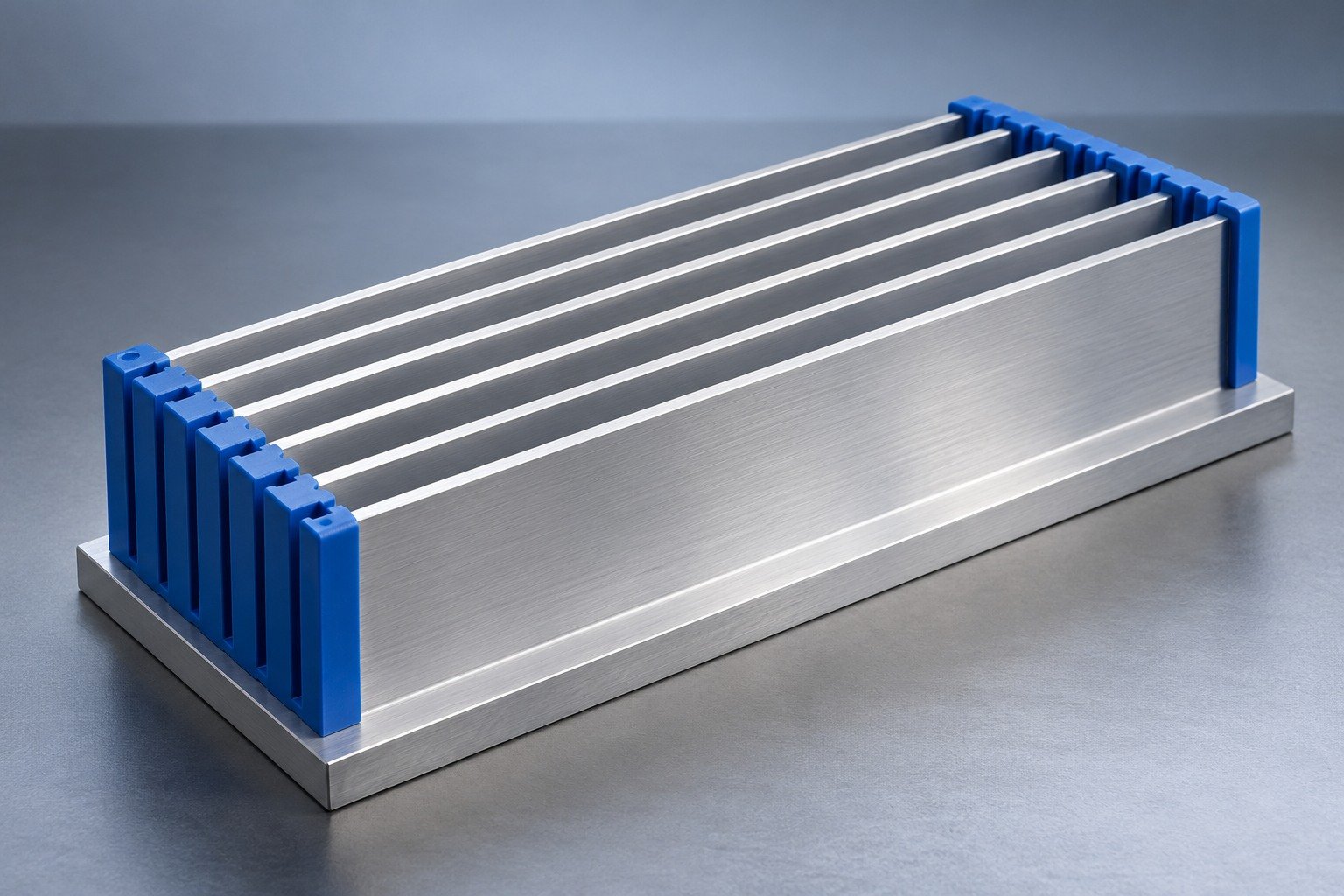 Illustrative fin protection on a bonded fin heat sink concept, not documentary company or customer photography